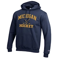 Men's Champion Heather Gray Michigan Wolverines Hockey Icon Powerblend Pullover Hoodie