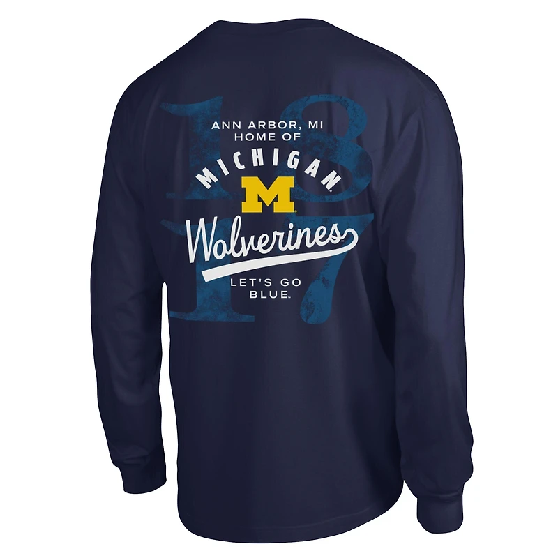 Men's Champion  Navy Michigan Wolverines Laminated All-Star Long Sleeve T-Shirt