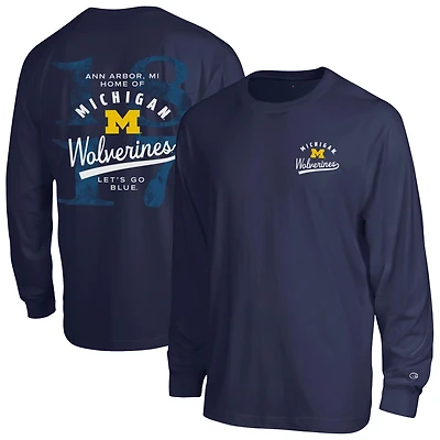 Men's Champion  Navy Michigan Wolverines Laminated All-Star Long Sleeve T-Shirt