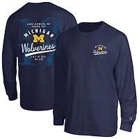 Men's Champion  Navy Michigan Wolverines Laminated All-Star Long Sleeve T-Shirt