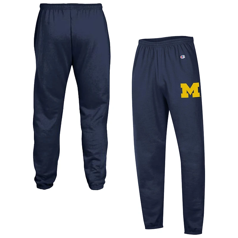 Men's Champion Navy Michigan Wolverines Powerblend Banded Fleece Sweatpants