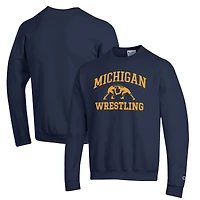 Men's Champion Navy Michigan Wolverines Wrestling Icon Powerblend Pullover Sweatshirt