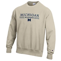 Sweat-shirt à col rond Champion Oatmeal Michigan Wolverines Reverse Weave pour homme