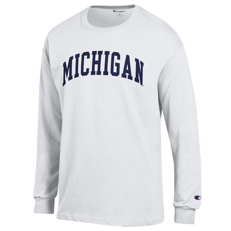 Men's Champion White Michigan Wolverines Basic Arch Long Sleeve T-Shirt