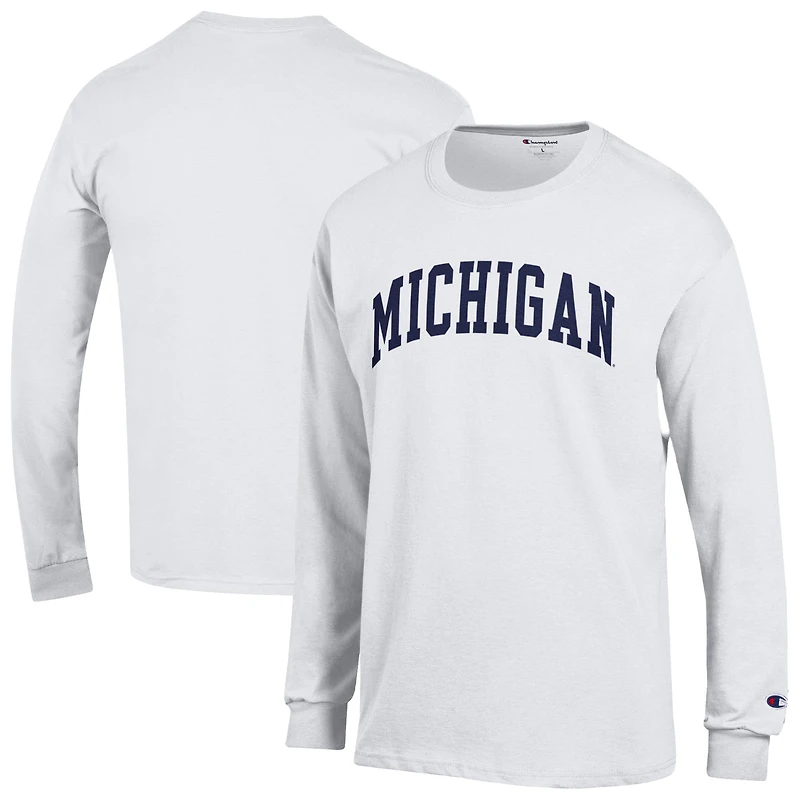 Men's Champion White Michigan Wolverines Basic Arch Long Sleeve T-Shirt
