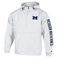 Veste à capuche zippée demi-zip pliable Champion pour homme, blanche, Michigan Wolverines Cloud