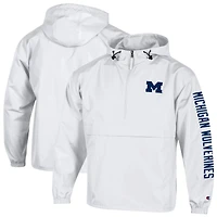 Men's Champion  White Michigan Wolverines Cloud Packable Half-Zip Hooded Jacket