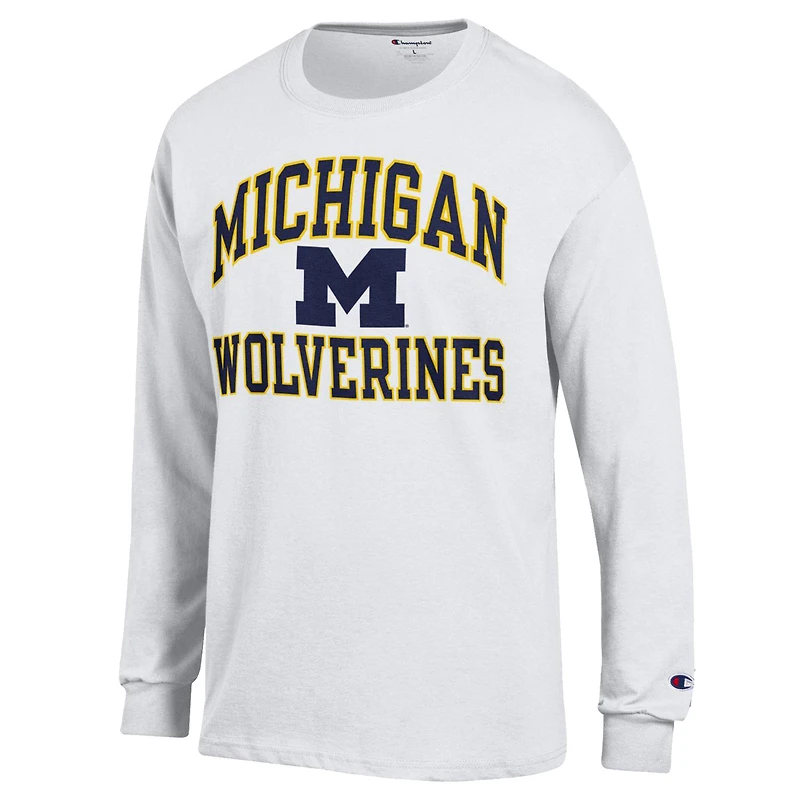 T-shirt à manches longues Champion White Michigan Wolverines High Motor pour hommes