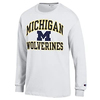 T-shirt à manches longues Champion White Michigan Wolverines High Motor pour hommes