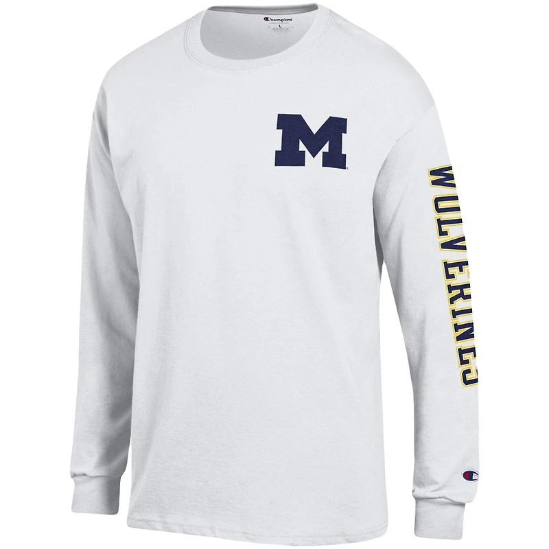 T-shirt à manches longues Champion White Michigan Wolverines Team Stack pour hommes