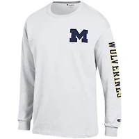T-shirt à manches longues Champion White Michigan Wolverines Team Stack pour hommes