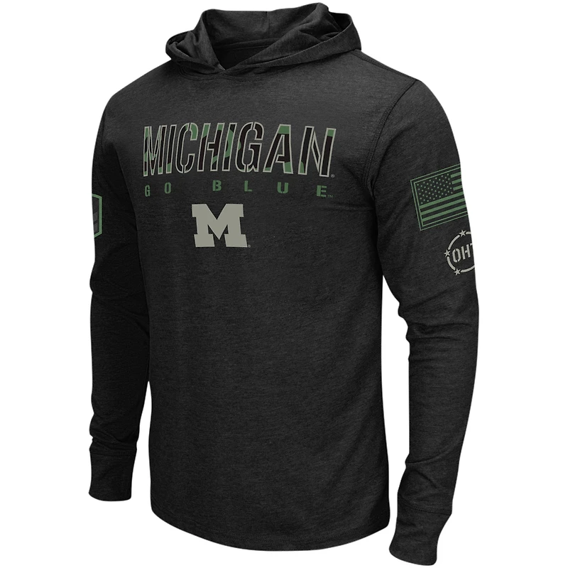 Colosseum Black Michigan Wolverines Big & Tall OHT Military Appréciation Tango T-shirt à capuche manches longues pour hommes