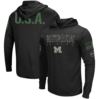 Men's Colosseum Black Michigan Wolverines Big & Tall OHT Military Appreciation Tango Long Sleeve Hoodie T-Shirt