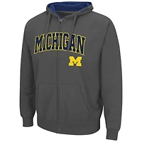Men's Colosseum Charcoal Michigan Wolverines Arch & Logo 3.0 Full-Zip Hoodie