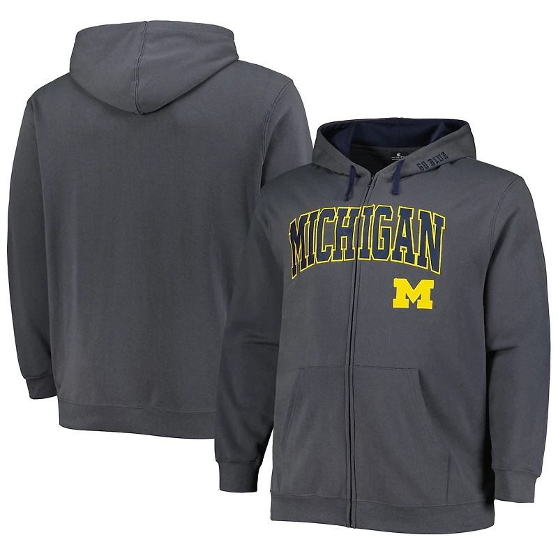 Sweat à capuche entièrement zippé Colosseum Charcoal Michigan Wolverines Big & Tall Team pour hommes