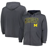 Sweat à capuche entièrement zippé Colosseum Charcoal Michigan Wolverines Big & Tall Team pour hommes