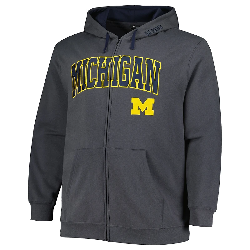 Sweat à capuche entièrement zippé Colosseum Charcoal Michigan Wolverines Big & Tall Team pour hommes