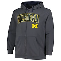 Sweat à capuche entièrement zippé Colosseum Charcoal Michigan Wolverines Big & Tall Team pour hommes