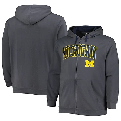 Sweat à capuche entièrement zippé Colosseum Charcoal Michigan Wolverines Big & Tall Team pour hommes