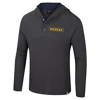 Men's Colosseum  Charcoal Michigan Wolverines Dujour Ralgan Long Sleeve Henley Hoodie T-Shirt