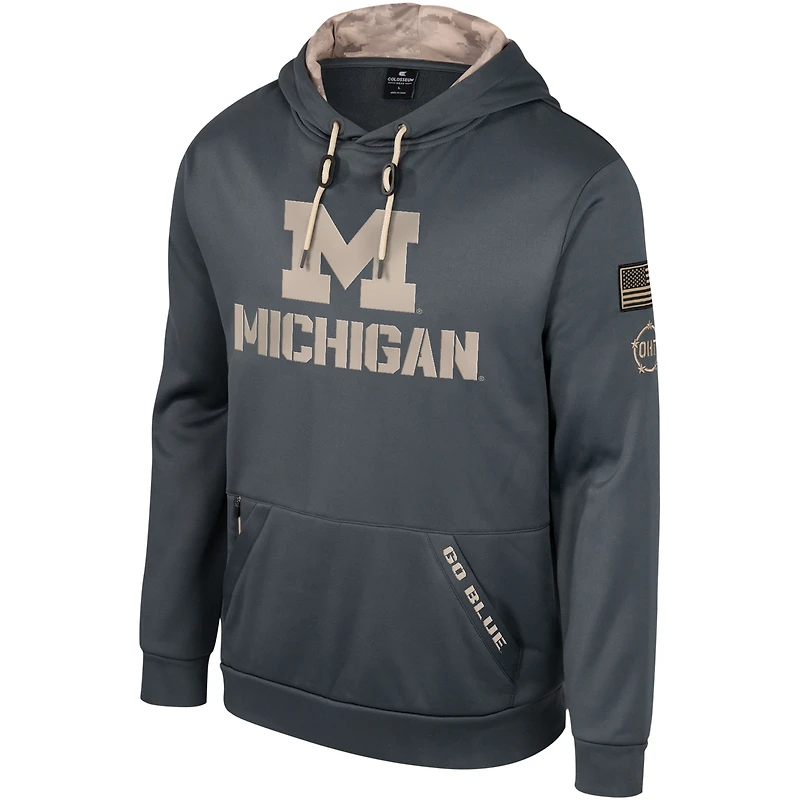 Sweat à capuche pour hommes Colosseum Charcoal Michigan Wolverines OHT Military Appréciation