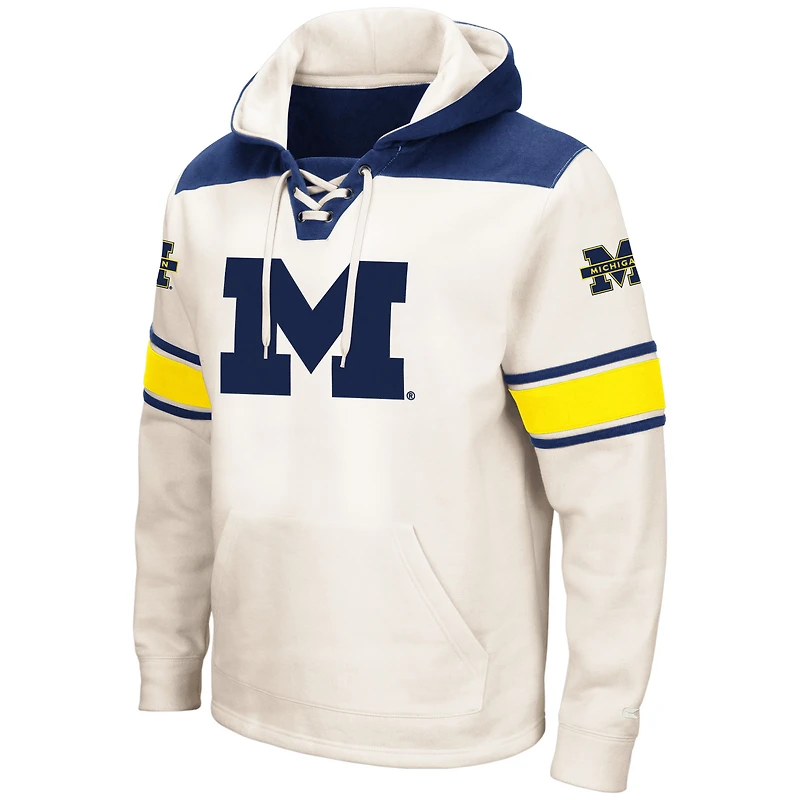 Chandail à capuchon Colosseum Michigan Wolverines Big & Tall Hockey pour hommes, crème, lacets