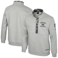 Men's Colosseum Heather Gray Michigan Wolverines OORAH OHT Military Appreciation Fleece Quarter-Zip Jacket