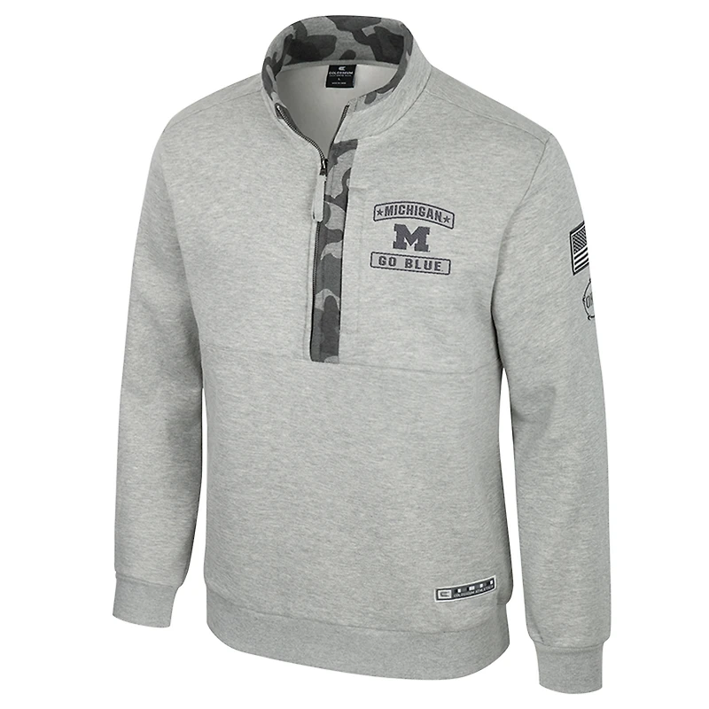 Men's Colosseum Heather Gray Michigan Wolverines OORAH OHT Military Appreciation Fleece Quarter-Zip Jacket