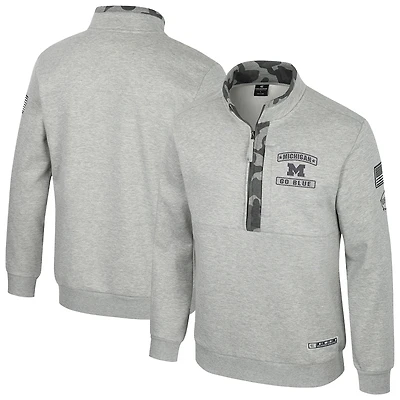 Men's Colosseum Heather Gray Michigan Wolverines OORAH OHT Military Appreciation Fleece Quarter-Zip Jacket