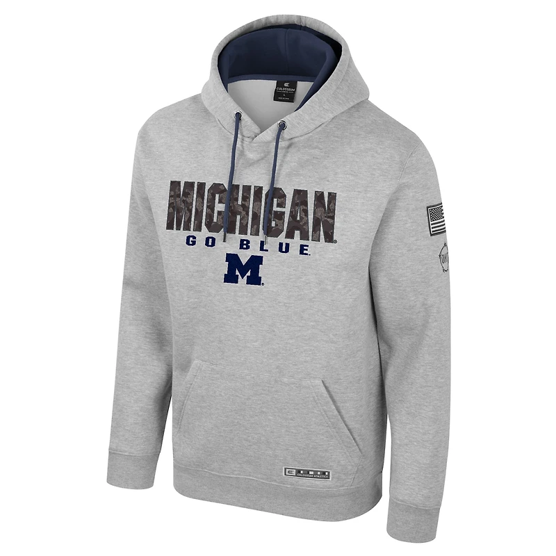 Sweat à capuche imprimé militaire Oorah OHT Michigan Wolverines pour homme, gris chiné, Colosseum