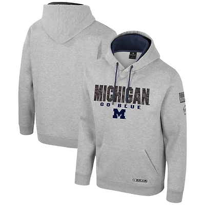 Sweat à capuche imprimé militaire Oorah OHT Michigan Wolverines pour homme, gris chiné, Colosseum