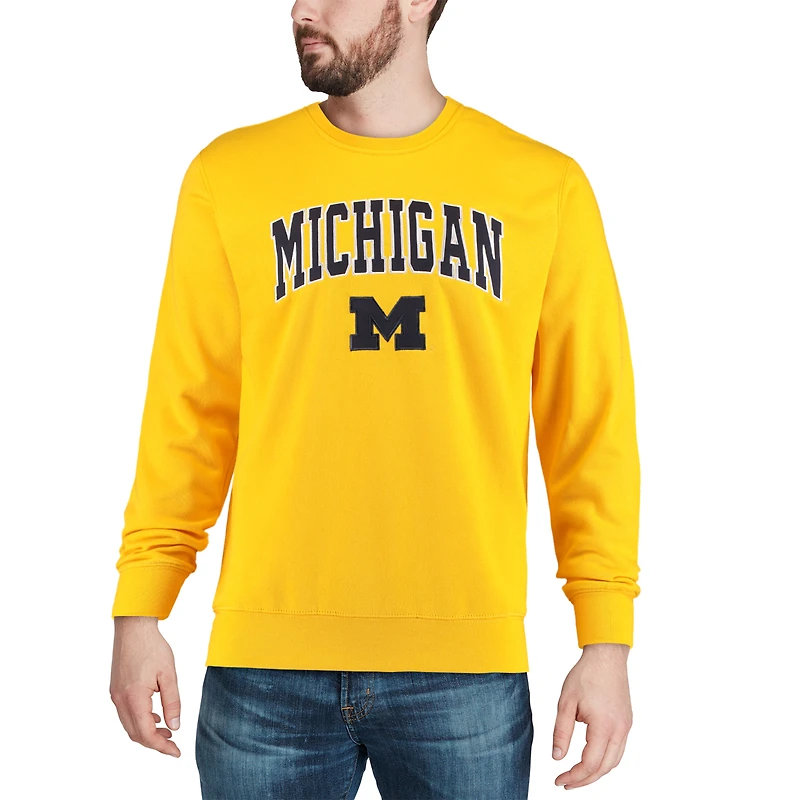 Men's Colosseum Maize Michigan Wolverines Arch & Logo Crew Neck Sweatshirt