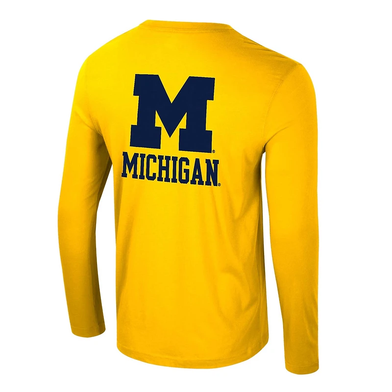 Men's Colosseum Maize Michigan Wolverines Logo Lockup 3-Hit Active Blend Long Sleeve T-Shirt