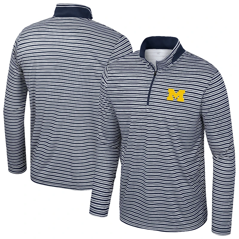 Haut rayé à glissière quart de tour pour homme Colosseum Navy Michigan Wolverines