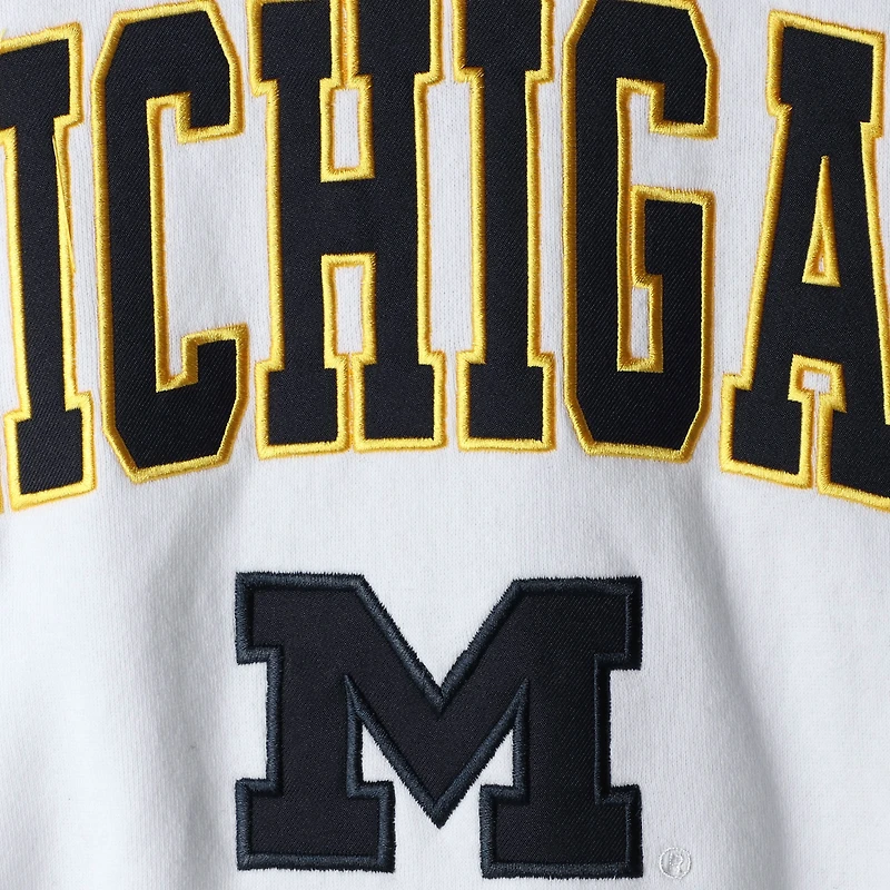 Men's Colosseum White Michigan Wolverines Arch & Logo Crew Neck Sweatshirt