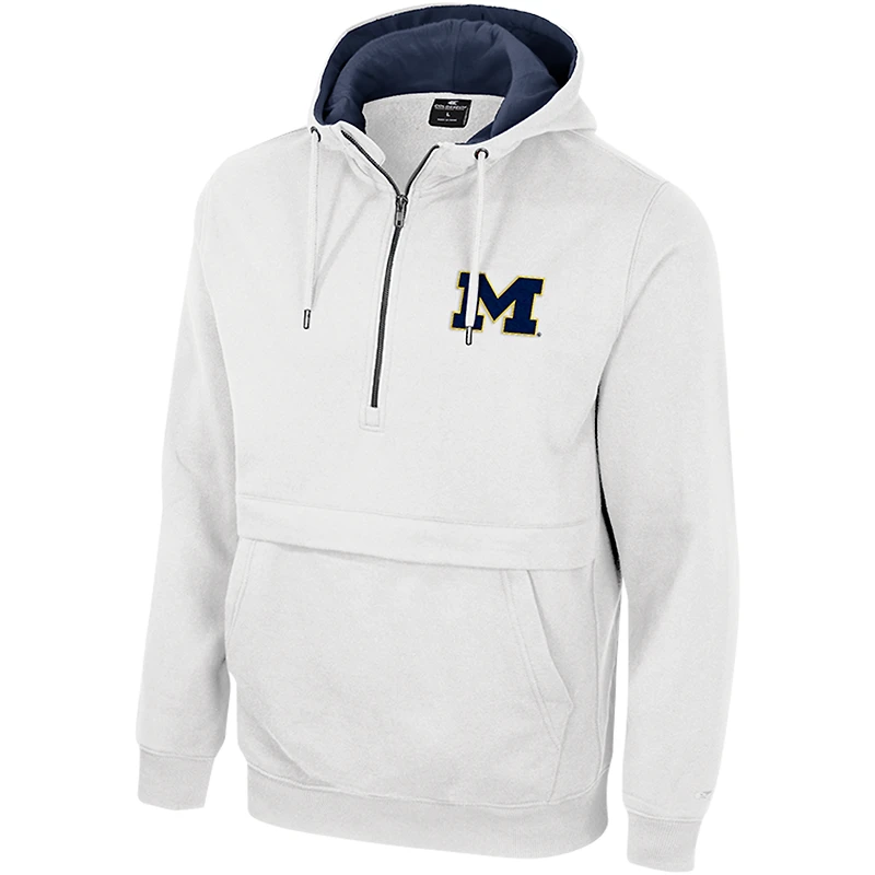 Sweat à capuche demi-zip Colosseum White Michigan Wolverines pour hommes