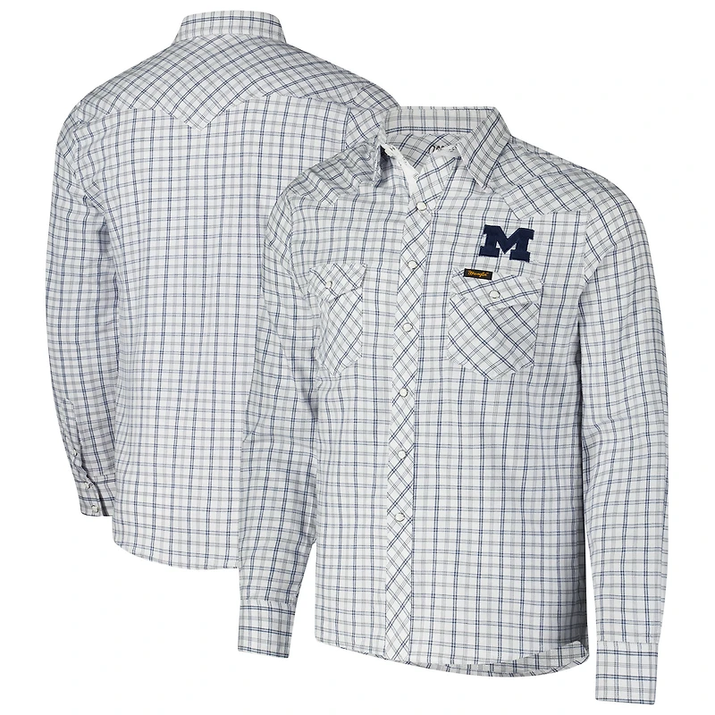 Chemise à manches longues et boutons-pression pour hommes Colosseum x Wrangler White Michigan Wolverines carreaux avec fenêtre