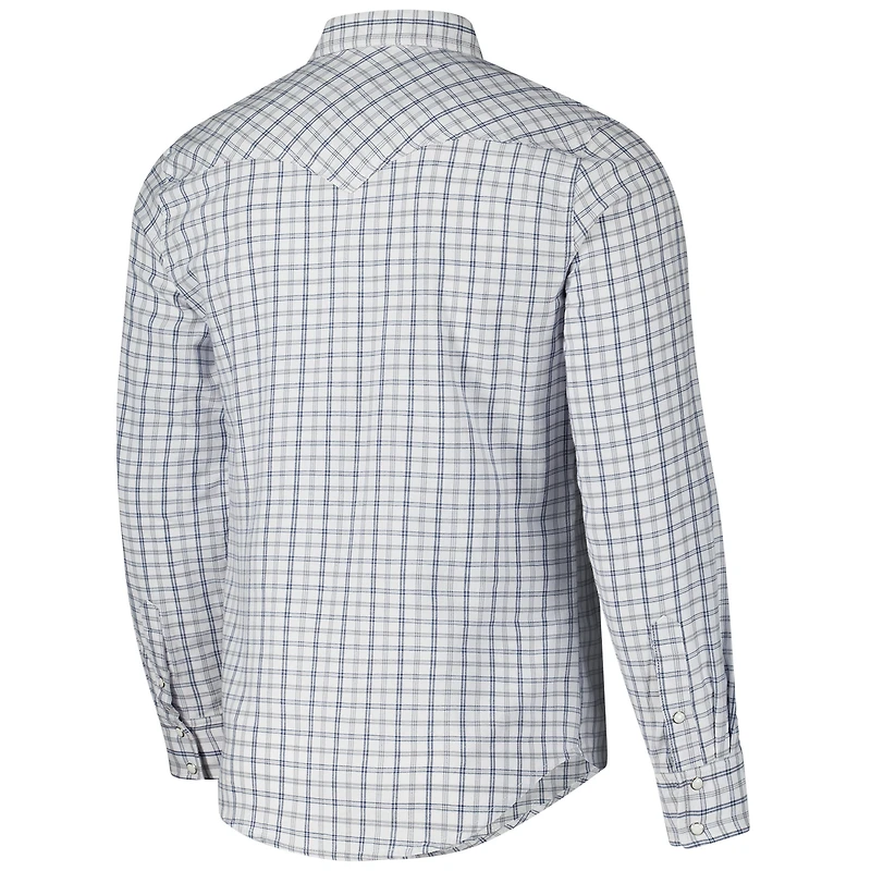 Men's Colosseum x Wrangler White Michigan Wolverines Plaid Window Pane Long Sleeve Full-Snap Shirt