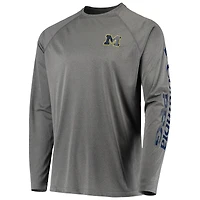 T-shirt à manches longues Columbia Charcoal Michigan Wolverines Terminal Tackle Omni-Shade Raglan pour homme