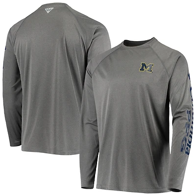 T-shirt à manches longues Columbia Charcoal Michigan Wolverines Terminal Tackle Omni-Shade Raglan pour homme