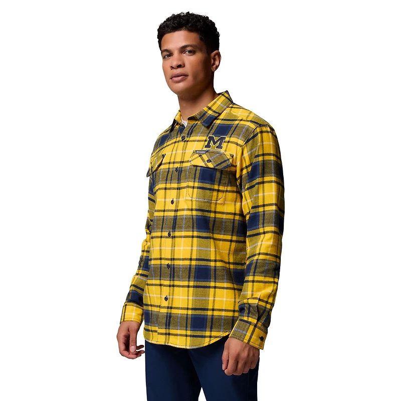Men's Columbia  Maize Michigan Wolverines Flare Gun Omni-Wick Flannel Long Sleeve Button-Up Shirt