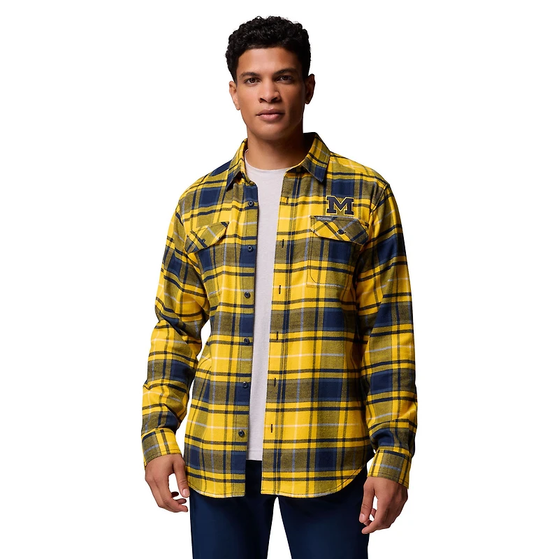 Men's Columbia  Maize Michigan Wolverines Flare Gun Omni-Wick Flannel Long Sleeve Button-Up Shirt