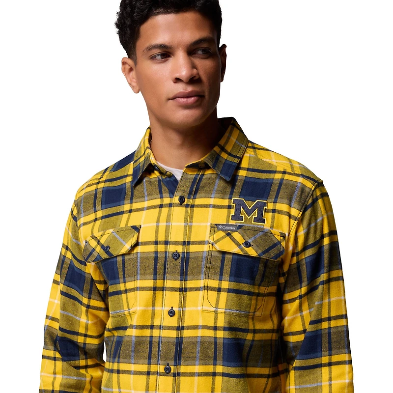 Men's Columbia  Maize Michigan Wolverines Flare Gun Omni-Wick Flannel Long Sleeve Button-Up Shirt