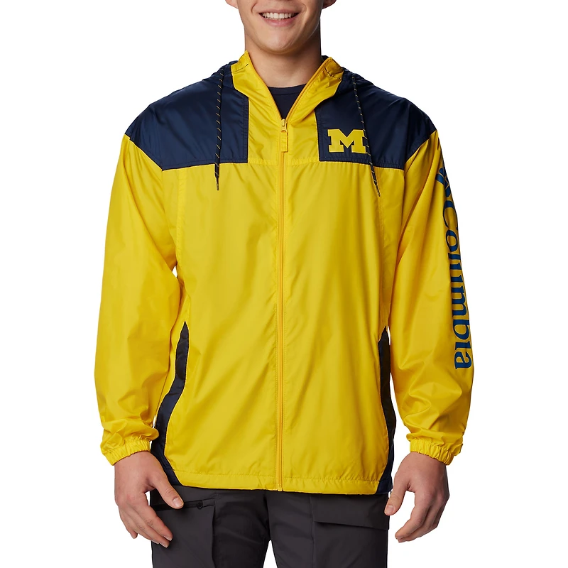 Veste à capuche coupe-vent entièrement zippée Columbia Maize Michigan Wolverines Flash Challenger Omni-Shade pour hommes