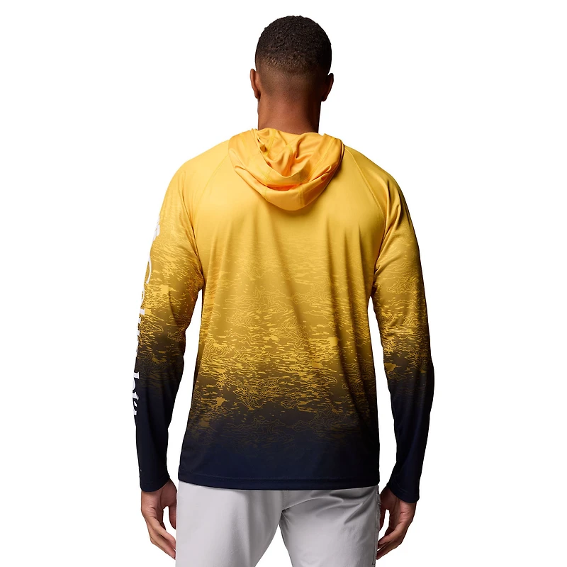 Men's Columbia  Maize Michigan Wolverines PFG Gradient Water Super Terminal Tackle Hoodie Omni-Wick T-Shirt