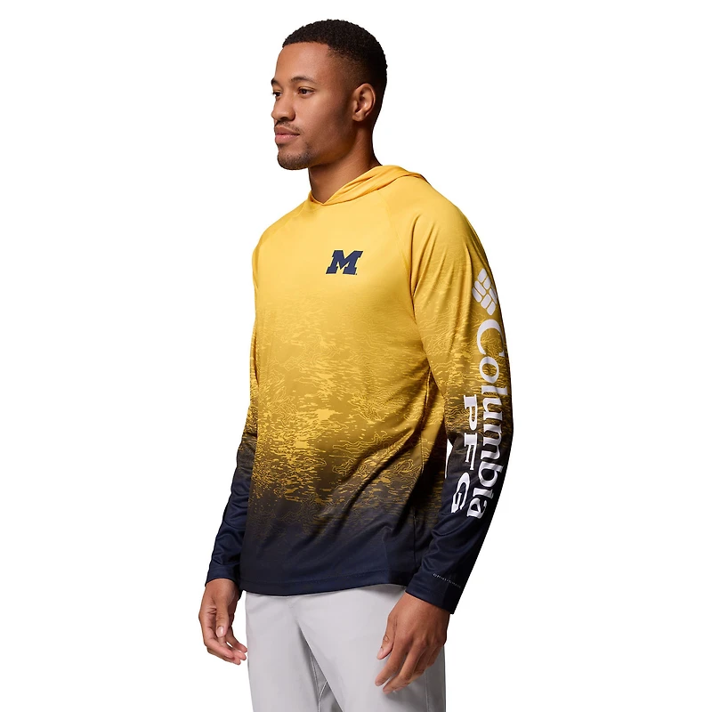Men's Columbia  Maize Michigan Wolverines PFG Gradient Water Super Terminal Tackle Hoodie Omni-Wick T-Shirt