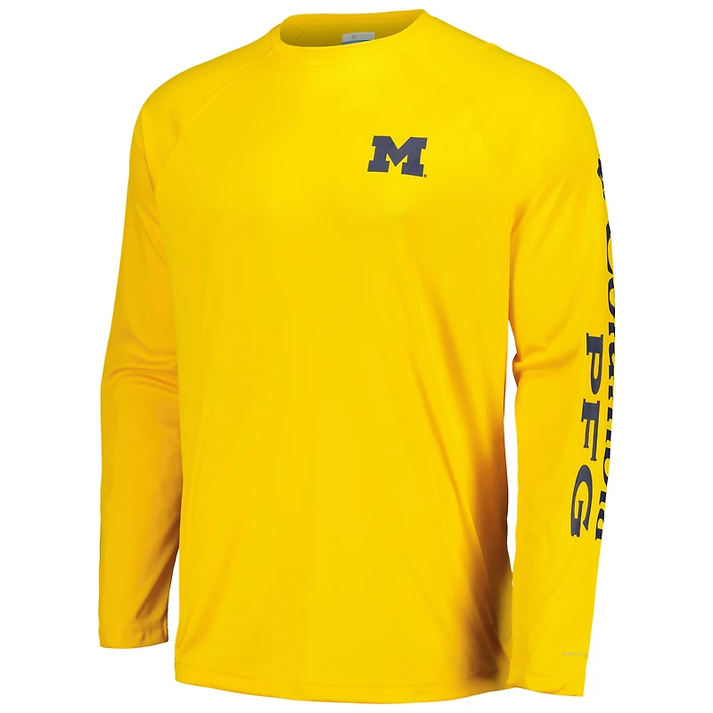 Men's Columbia Maize Michigan Wolverines Terminal Tackle Omni-Shade Raglan Long Sleeve T-Shirt
