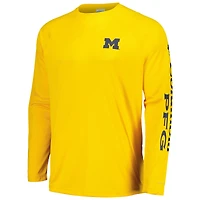 Men's Columbia Maize Michigan Wolverines Terminal Tackle Omni-Shade Raglan Long Sleeve T-Shirt
