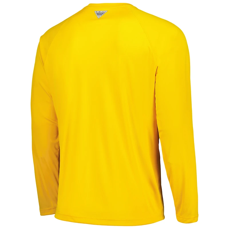 Men's Columbia Maize Michigan Wolverines Terminal Tackle Omni-Shade Raglan Long Sleeve T-Shirt