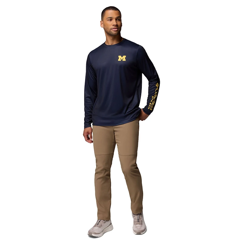 T-shirt à manches longues Columbia bleu marine Michigan Wolverines PHG Terminal Shot 3-Hit pour homme